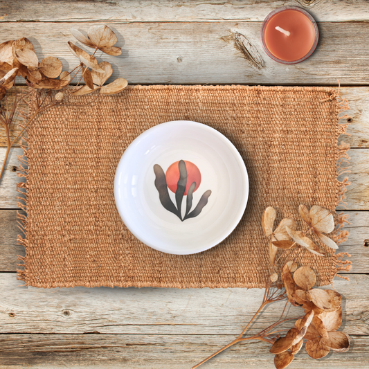 Ceramic Trinket Dish – Botanical Sun Print Jewelry Holder, Boho Catchall