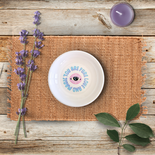 Ceramic Trinket Dish – Spiritual Eye Print Jewelry Holder, Boho Catchall