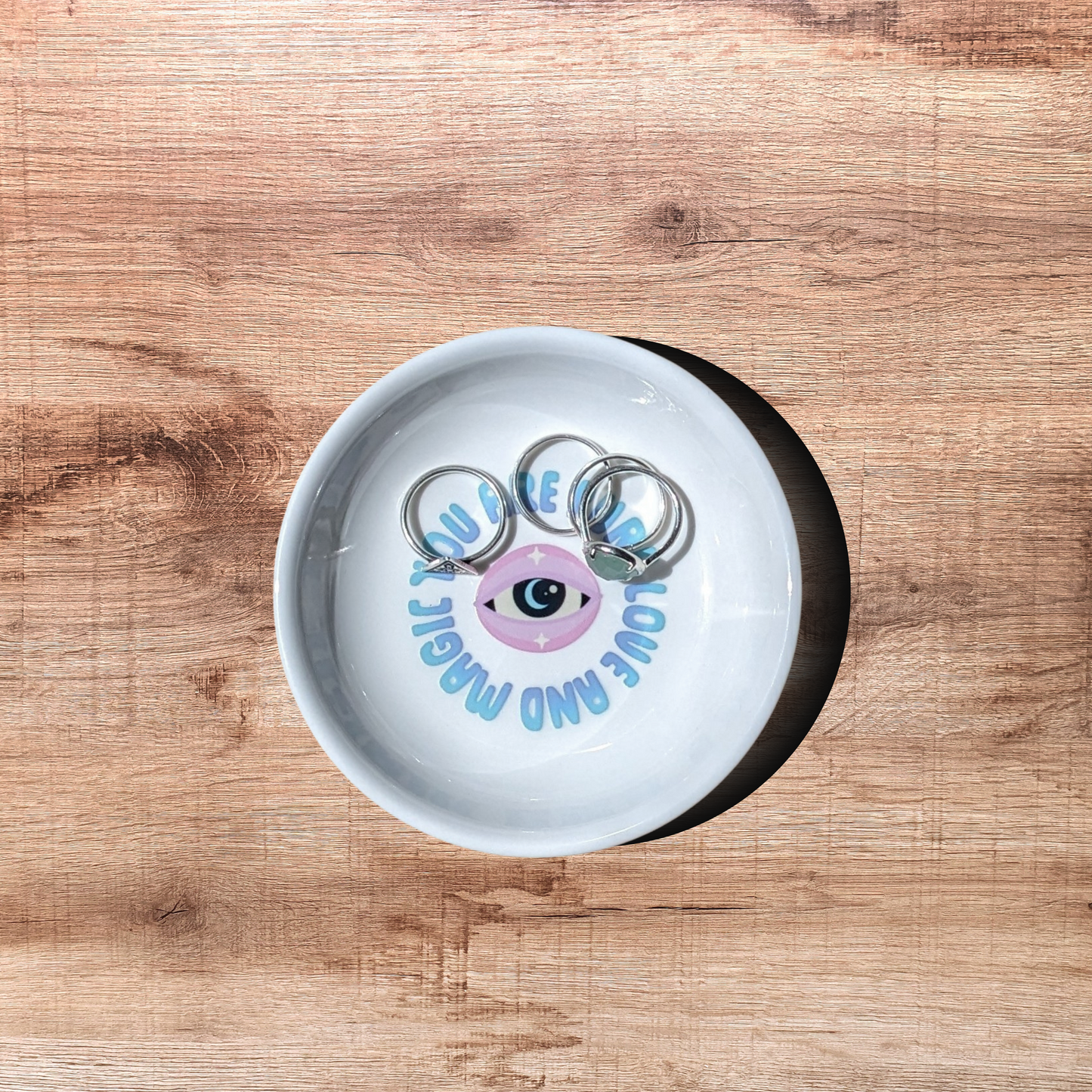 Ceramic Trinket Dish – Spiritual Eye Print Jewelry Holder, Boho Catchall
