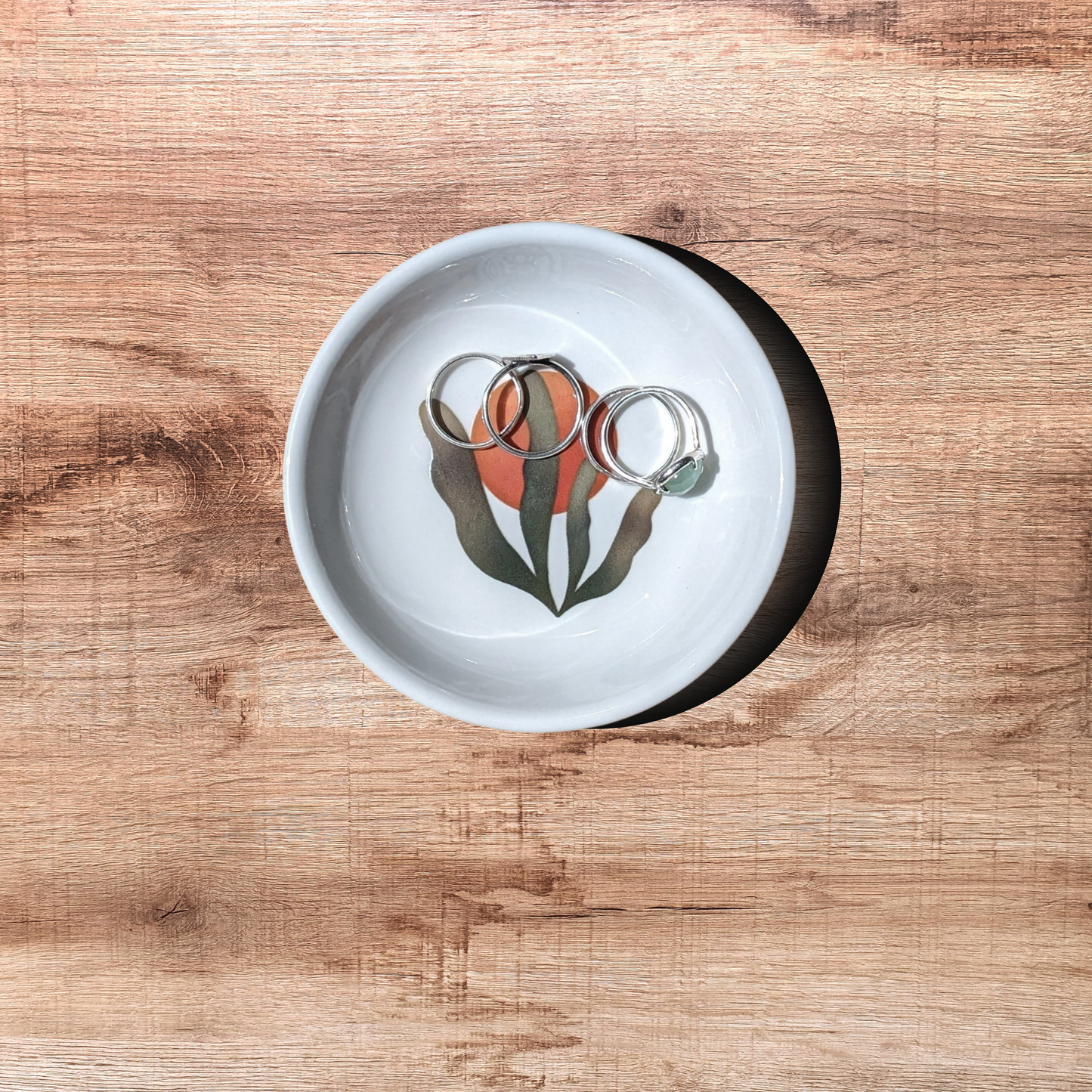 Ceramic Trinket Dish – Botanical Sun Print Jewelry Holder, Boho Catchall