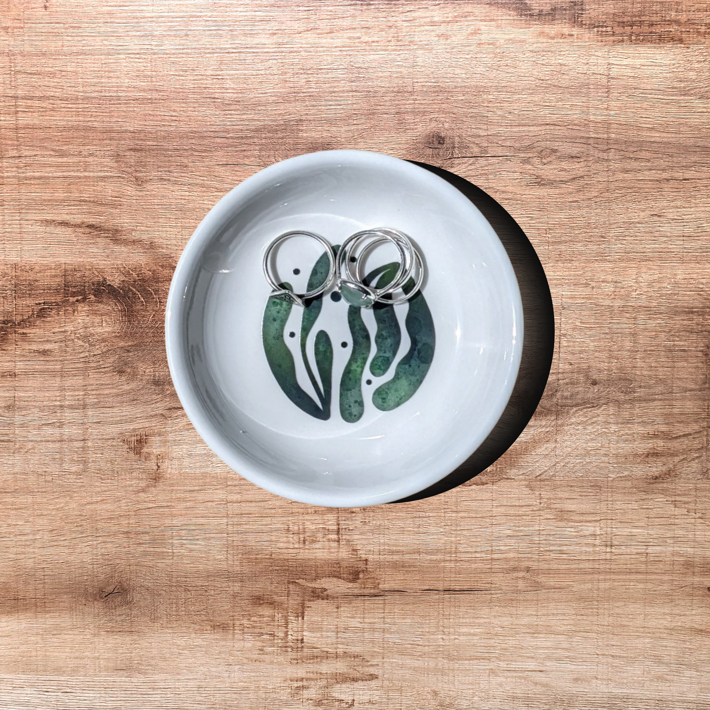 Ceramic Trinket Dish – Botanical Leaves Print Jewelry Holder, Boho Catchall